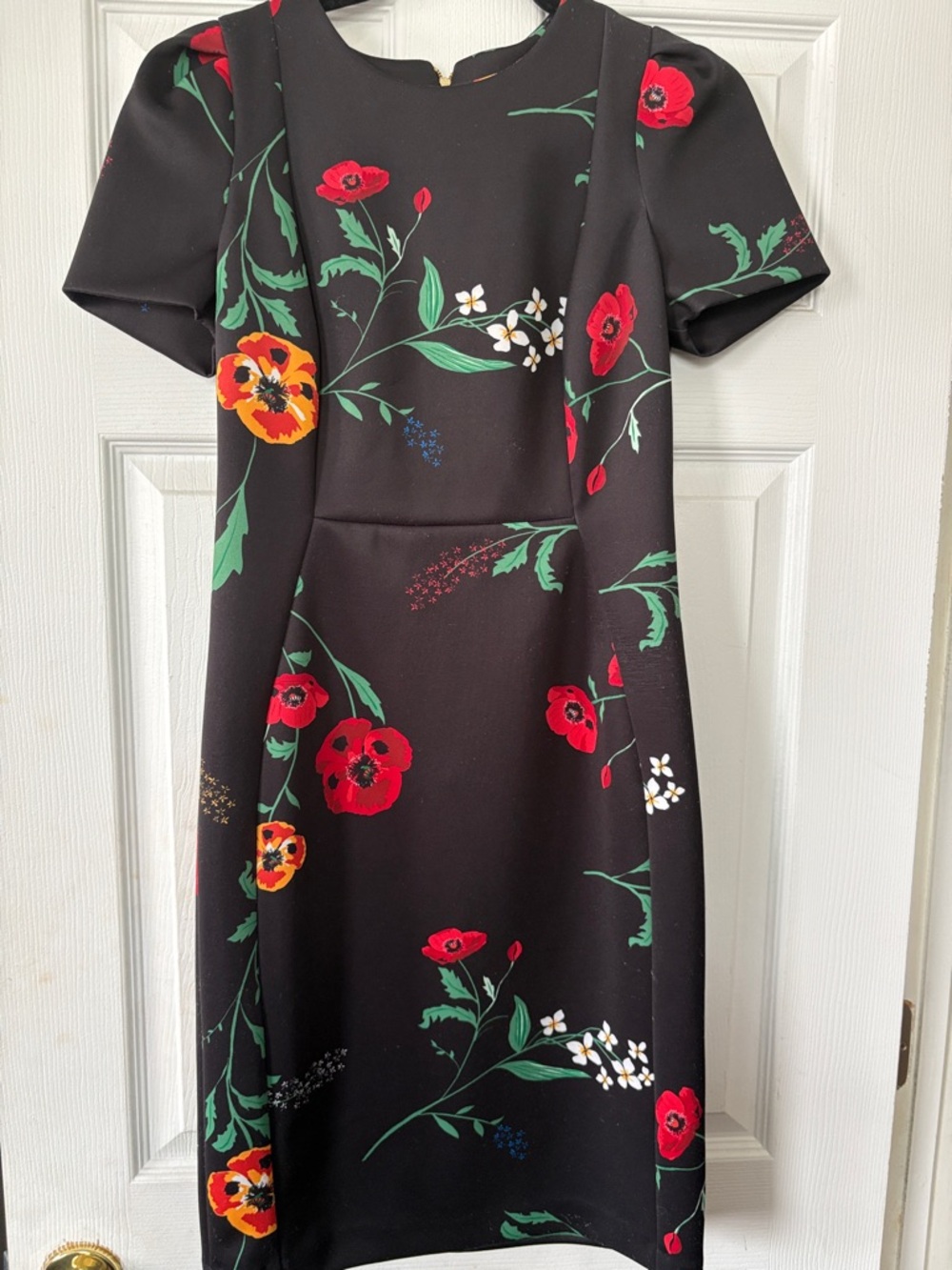 Calvin Klein Black Floral Fit Dress Back Zipper Dress Size 6